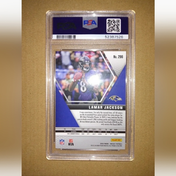 Lamar Jackson 2020 Panini Mosaic Football Card #296 Graded PSA 9 - Picture 2 of 2